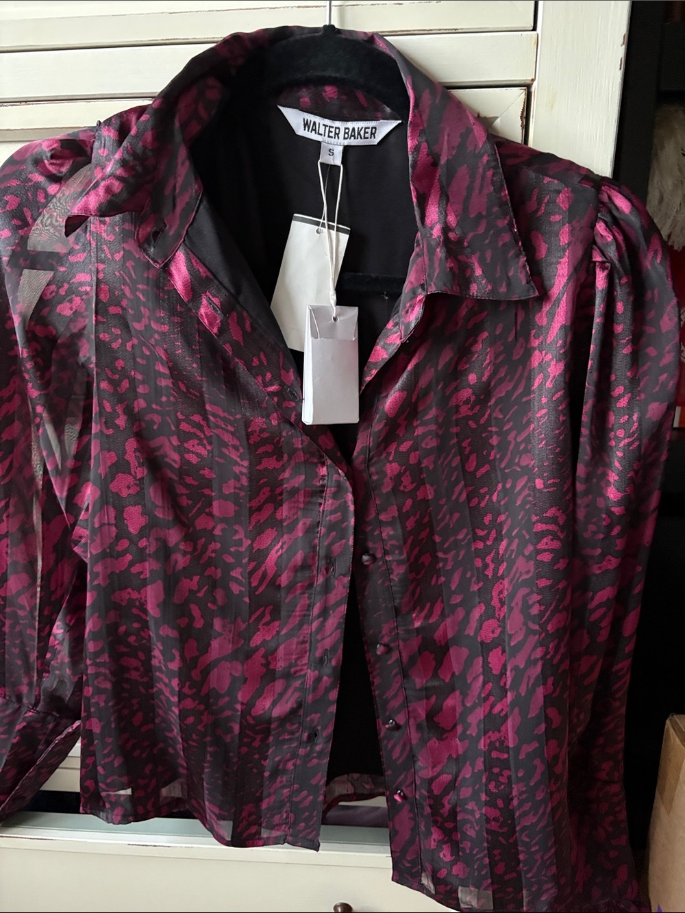 Walter Baker Pink and Black Animal-Print Button Down Shirt